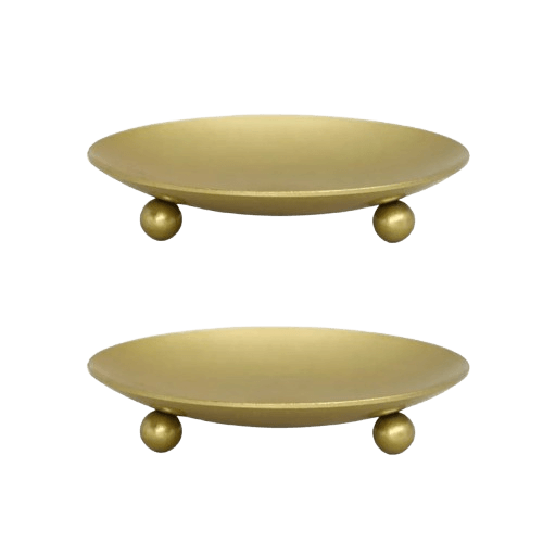 IRON COASTER PILLAR CANDLE HOLDER SET OF 2 (GOLD)